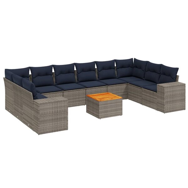 vidaXL Salon de jardin 11 Pièces avec coussins gris résine tressée