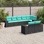 vidaXL Salon de jardin 8 Pièces avec coussins noir résine tressée