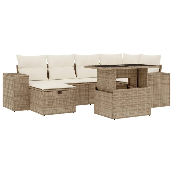 vidaXL Salon de jardin avec coussins 7 Pièces beige résine tressée