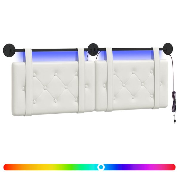 vidaXL Tête de lit suspendue Avec lumière LED Blanc Simili cuir