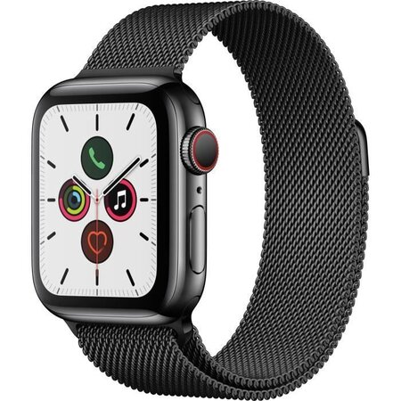 Apple Watch Series 5 Cellular 40 mm Boîtier en Acier Inoxydable Noir Sidéral avec Bracelet Milanais Noir Sidéral - S/M