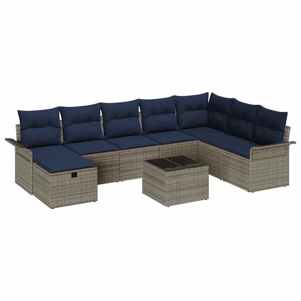 vidaXL Ensemble de canapé de jardin 9 Pièces Gris et marine polyrotin