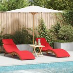 Chaises longues vidaXL avec coussins - 2 pièces en bois d'acacia rouge