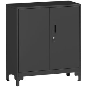 Armoire de bureau 80 x 35 x 91 cm portes verrouillables 2 étagères sécurisée et stable design contemporain en métal noir 21_0006405