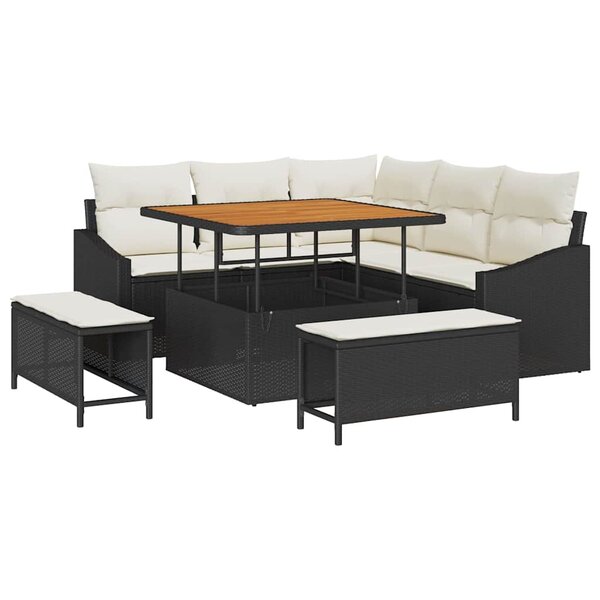 vidaXL Ensemble de canapé de jardin avec coussin 8 Pièces Noir Poly rotin