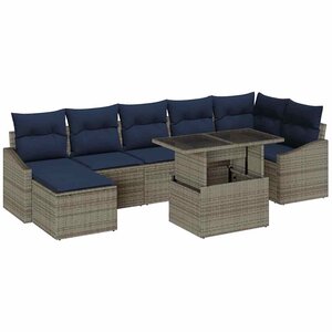 vidaXL Ensemble de canapé de jardin avec coussin 8 Pièces Gris et marine