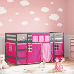 vidaXL Lit mezzanine enfants et rideaux rose 90x200cm bois pin massif