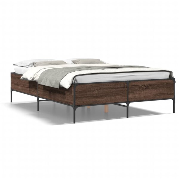 vidaXL Cadre de lit chêne marron 140x190 cm bois d'ingénierie et métal