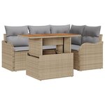 vidaXL Ensemble de Canapé de Jardin 5 Pièces avec Coussins Beige Poly Rattan Acacia