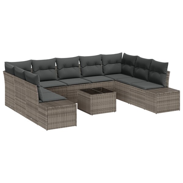vidaXL Canapé de jardin 10 pièces avec coussins - Poly Rattan noir