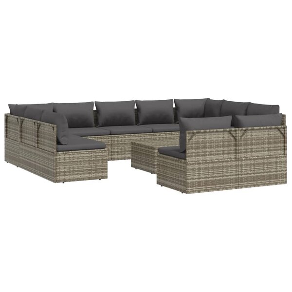 vidaXL Salon de jardin 12 Pièces avec coussins Gris Résine tressée