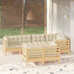 Vidaxl salon de jardin 7 pièces avec coussins crème bois de pin massif