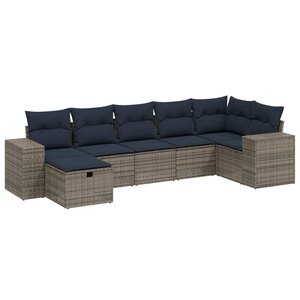 vidaXL Salon de jardin 7 Pièces avec coussins gris résine tressée