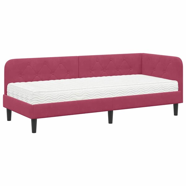 vidaXL Cadre de lit d'angle avec matelas Bordeaux 80 x 200 cm Velours