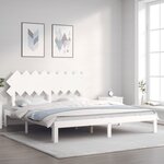 vidaXL Cadre de lit avec tête de lit blanc Super King Size bois massif