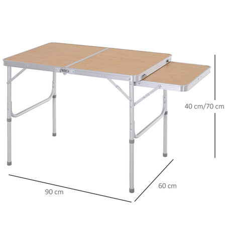 Table pliante table de camping table de jardin avec rallonge hauteur  réglable aluminium MDF imitation bambou - La Poste