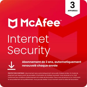 McAfee Internet Security - 3 appareils - Abonnement 2 ans - Renouvelé automatiquement