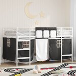 vidaXL Cadre de Lit Mezzanine pour Enfants avec Rideaux Blanc et Noir