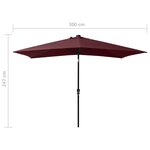 vidaXL Parasol de jardin avec LED et mât en acier rouge bordeaux 2x3 m