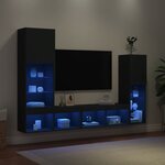 vidaXL Unités murales TV avec LED 4 Pièces noir bois d'ingénierie