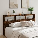vidaXL Armoire tête de lit avec LED chêne fumé 200x17x102 cm