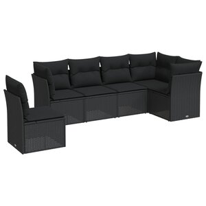 vidaXL Salon de jardin 6 Pièces avec coussins noir résine tressée