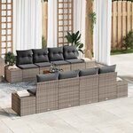 vidaXL Ensemble de canapé de jardin avec coussin 9 Pièces Gris Poly rotin
