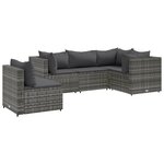 vidaXL Salon de jardin 5 Pièces avec coussins Gris Résine tressée