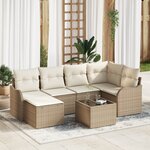 Ensemble de 7 pièces de canapés de jardin avec coussins Rotin poly brun