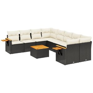vidaXL Salon de jardin 9 Pièces avec coussins noir résine tressée