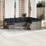 vidaXL Salon de jardin 10 Pièces avec coussins gris résine tressée