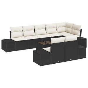 vidaXL Ensemble de canapé de jardin 9 Pièces Noir et crème Poly rotin