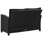vidaXL Canapé 2 places de jardin et coussins Noir 124cm Résine tressée