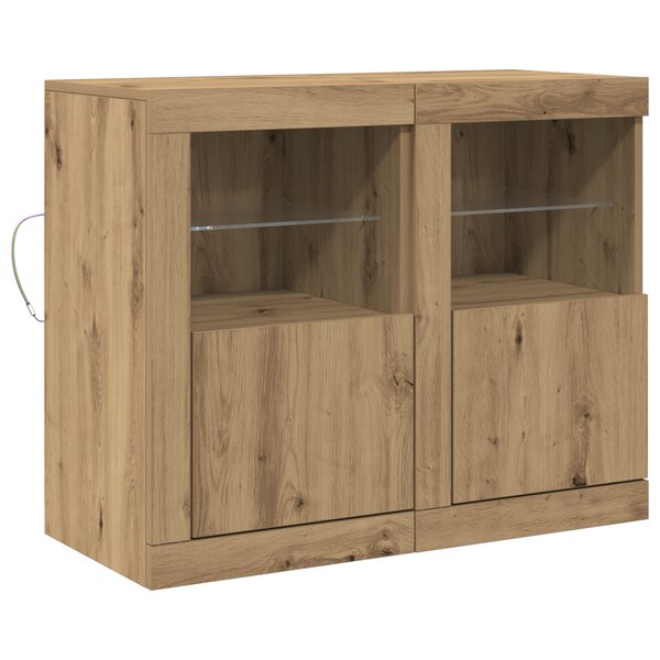vidaXL Buffets avec éclairage LED 2 Pièces Chêne artisanal 41x37x67 cm
