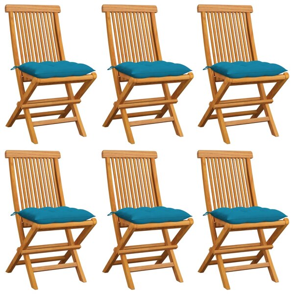 vidaXL Chaises de jardin et coussins bleu clair lot de 6 Bois de teck