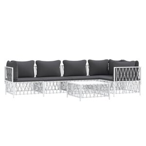 Salon de jardin meuble d'extérieur ensemble de mobilier avec coussins 6 pièces blanc acier 02_0018316