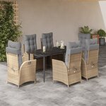 vidaXL Ensemble à manger de jardin et coussins 7 Pièces beige poly rotin
