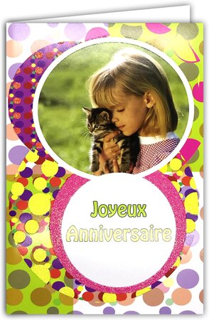 Carte Joyeux Anniversaire pour Petite Fille Chaton Paillette Enveloppe 12x17 5cm