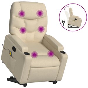 vidaXL Fauteuil inclinable de massage Crème Tissu