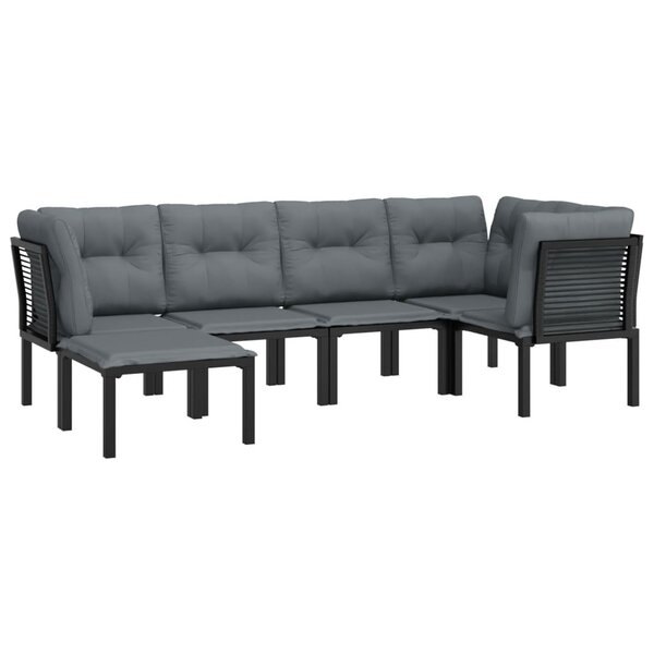 Salon de jardin meuble d'extérieur ensemble de mobilier 6 pièces noir et gris résine tressée 02_0017048