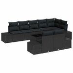 vidaXL Ensemble de canapé de jardin avec coussin 9 Pièces Noir Poly rotin