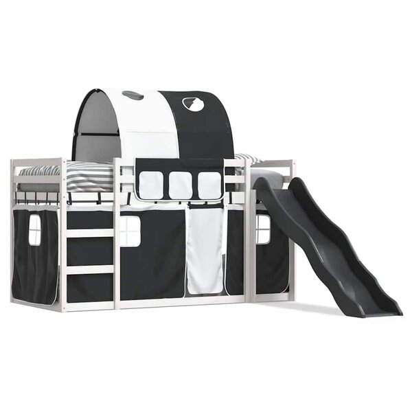 vidaXL Lit superposé sans matelas avec toboggan blanc noir 90x190 cm