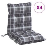 vidaXL Coussins de chaise à dossier bas lot de 4 motif à carreaux gris