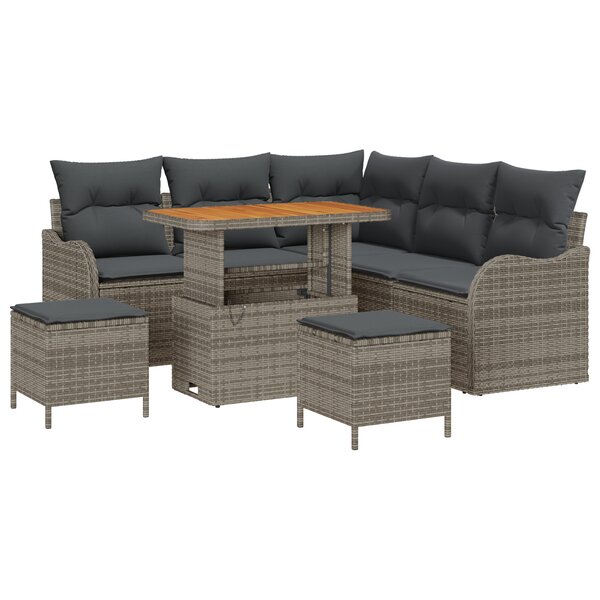 Ensemble de canapé de jardin 8 pièces vidaXL avec coussins Gris Poly Rattan Acacia
