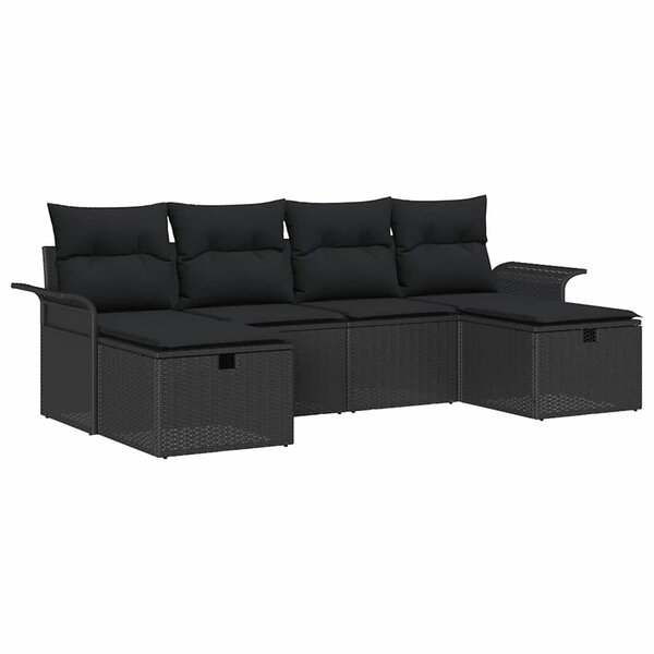 vidaXL Ensemble de canapé de jardin avec coussin 6 Pièces Noir polyrotin