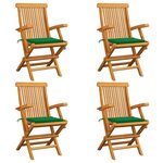vidaXL Chaises de jardin et coussins vert lot de 4 Bois de teck massif