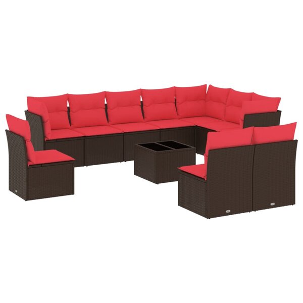 vidaXL Salon de jardin et coussins 11 Pièces marron résine tressée