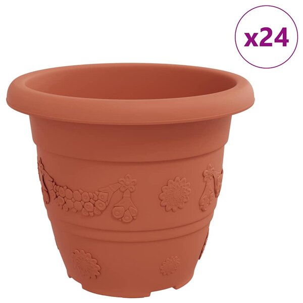 vidaXL Pot à fleurs rond 24 Pièces Rouge brique Ø 26 x 21 5 cm Plastique