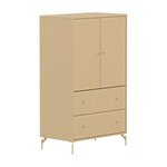 Flexa SAGA Armoire 2 portes et 2 tiroirs a facades rainurees Beige sable Oat Pieds metalliques et boutons Oat