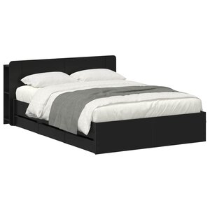 vidaXL Cadre de lit avec rangement Noir 160 x 200 cm Bois d'ingénierie